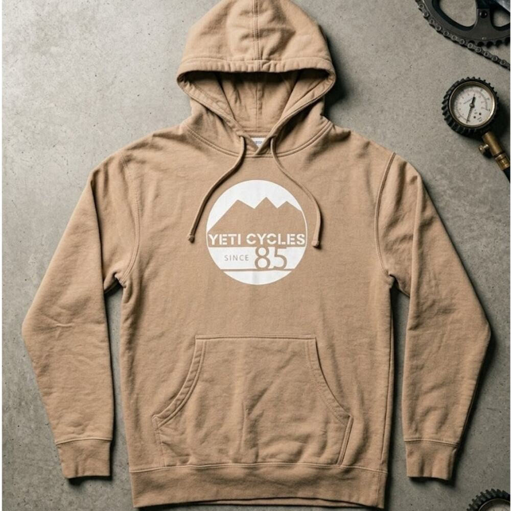 Yeti Cycles Since 85 Mountain Bike Graphic Pullover Hoodie Tan Sand Mens M